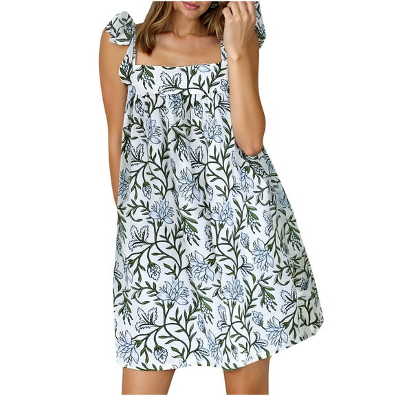 Womens Babydoll Dress Sleeveless Bow Tie Strap Mini A Line Loose Sundress Summer Casual Short Dress