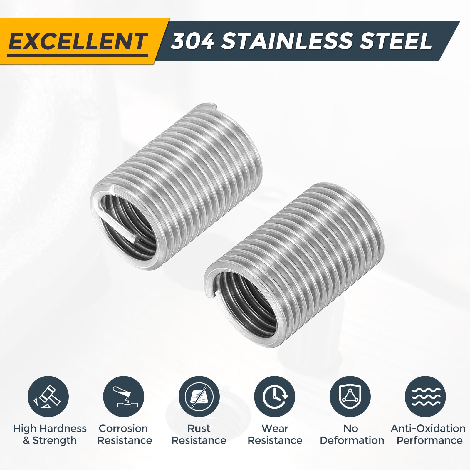 Uxcell 10pcs Wire Thread Inserts M18 x 2.5 x 2.5D Metric Helical Threaded Sleeve