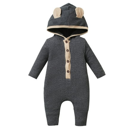 

Baby Boys Bodysuits Boys Girls Long Sleeve Ribbed Solid Color Button Romper Bodysuits
