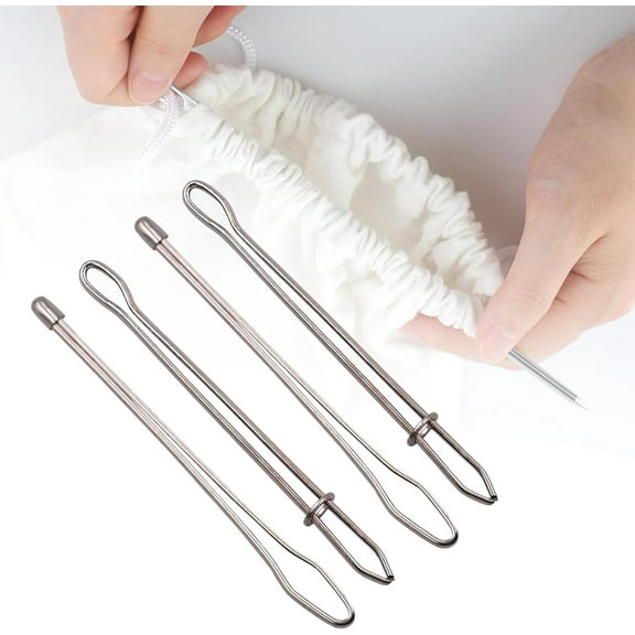 Drawstring Threader Tool Set, Stainless Steel Sewing Loop Turner Hooks with Latch,Upgraded Rope Threader Clip, Easy Rope Threader Clips for Jackets Coats Pants Hoodies Shorts Sweaters (4PCS)