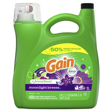Gain + Aroma Boost Liquid Laundry Detergent with Febreze Freshness, Moonlight Breeze, 96 Loads 150 fl
