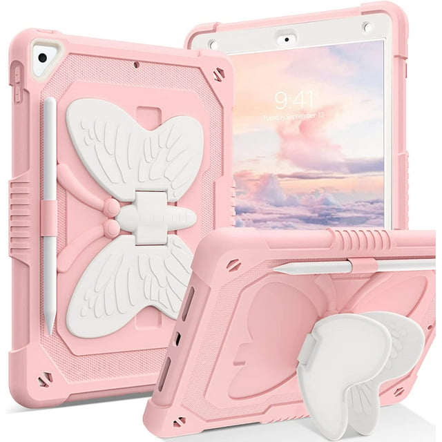 AmPm iPad Air 2 & iPad 9.7 2017/2018 & iPad Pro 9.7 Case, iPad 5th/6th Generation Case, 2 in 1 Rugged Full Body Shockproof Protective Girls Women Tablet Cover with Stand Pen Holder, Colorful Design