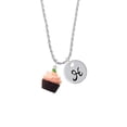 thumbnail image 2 of Delight Jewelry Resin Chocolate Cupcake with Pink Frosting Silvertone Script Initial Disc - H - Charm Necklace, 20"+3", 2 of 4