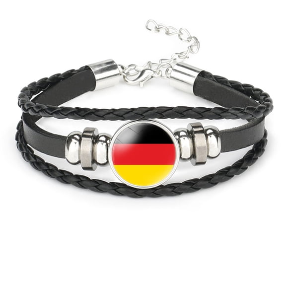 Uijokdef Bracelet for Women Men Black Leather Bracelet ,European Flags