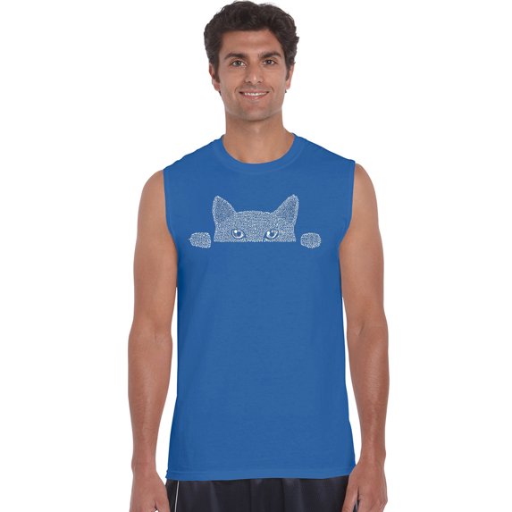 LA Pop Art Men's Word Art Sleeveless T-shirt - Peeking Cat
