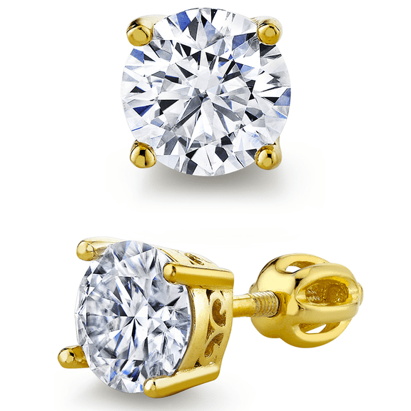 Metal Masters 18K Gold Sterling Silver Round Brilliant Moissanite Screw Back Stud Earrings