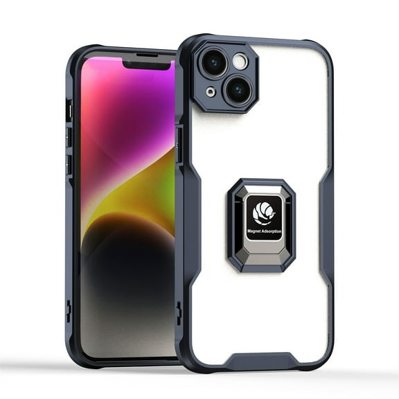 ELEHOLD Hybrid Slim Case for iPhone 14 6.1 inch Crystal Clear Back Acrylic + TPU Shockproof Full Protective Cover with Ring Holder Kickstand,Black