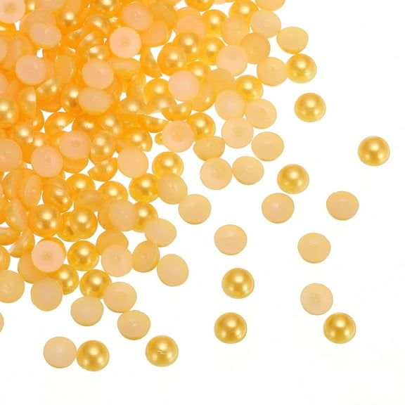REGALWOVEN 300Pcs Flatback Pearls 6mm ABS Plastic Half Round Dome Imitation Pearls Craft Beads Gold Yellow