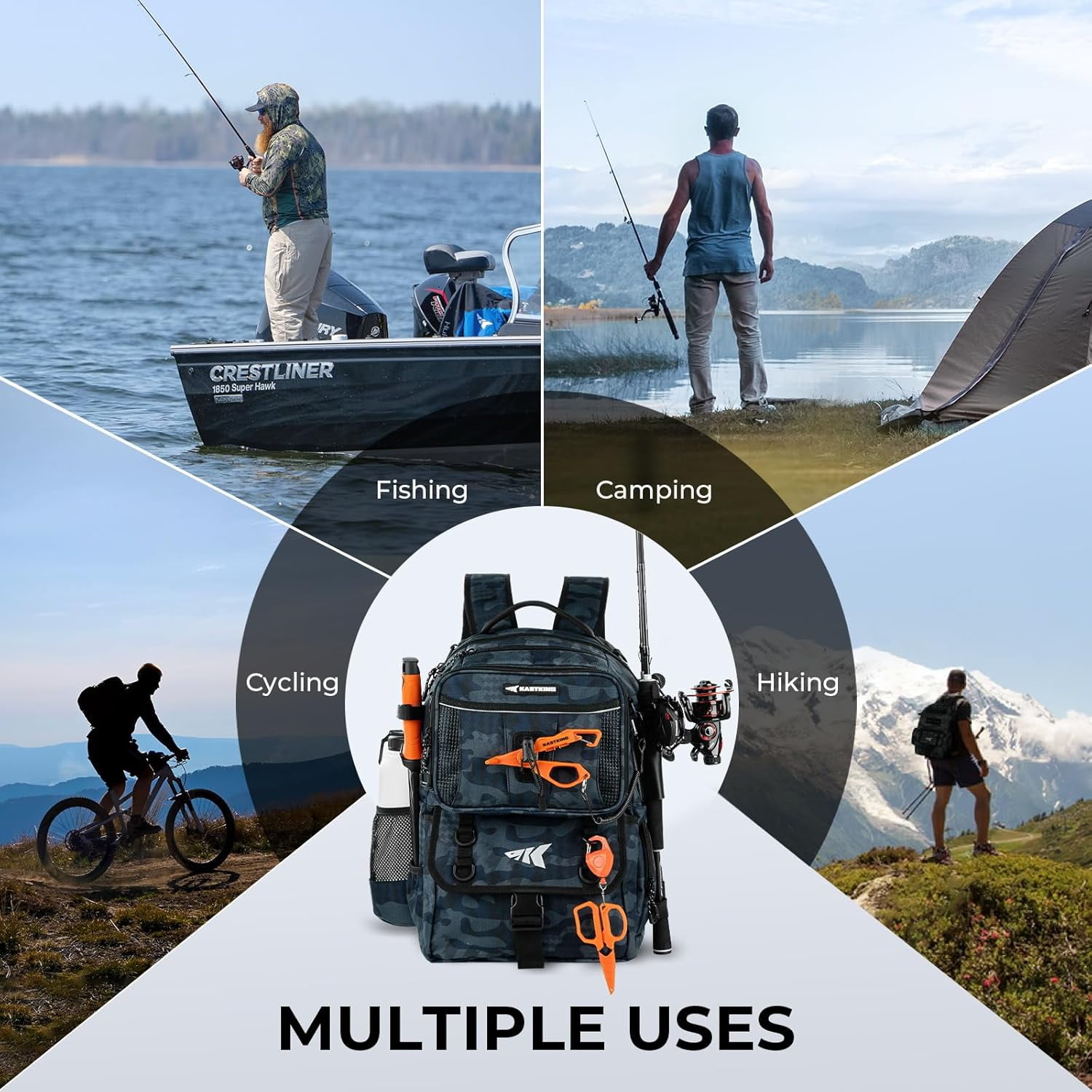 KastKing Fishing Tackle Backpack with Removable Bait Binder Rod Holders Storage Fishing Gear- BaitSpace-50L