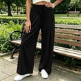 thumbnail image 6 of CQONEPT Smocked Waist Pants for Women Wide Leg Fall Casual Lounge Pant High Waisted Palazzo Ruffle Full Length Soft Trousers with Pocket Black 2XL, 6 of 7