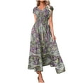 thumbnail image 2 of Drses Women's Boho Maxi Dress V Neck Cap Sleeve Waist Smocked Ruffled A Line Long Summer Dresses, 2 of 3