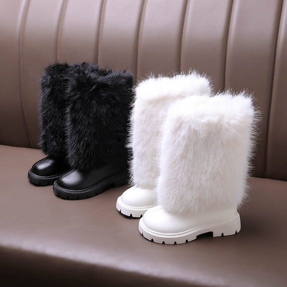 Eltusu Girls Winter Boots, Soft Breathable Non Slip Thermal Kids Shoes White Size 10-12 T