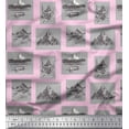 thumbnail image 1 of Soimoi Pink Velvet Fabric Boat & Mountain Nature Print Fabric by the Yard 58 Inch Wide, 1 of 3