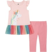 Kids Headquarters Girls 4-6X Unicorn Peplum Legging Set (Pink 6)