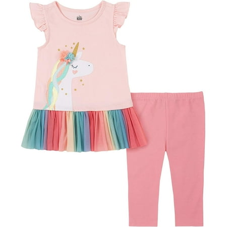 Kids Headquarters Girls 4-6X Unicorn Peplum Legging Set (Pink 6)