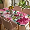 thumbnail image 3 of Pink Floral Table Cloths for 5 Foot Rectangle Tables, Watercolor Flowers Leaves Plants Watercolor Patio Waterproof Elastic Fitted Tablecloths, Washable Rectangular Table Cover for Camping, 3 of 8