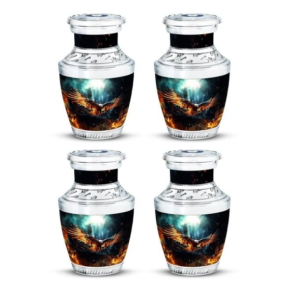 Eagle Fly In Fire Urn For Ashes, Fire-Themed Memorial Urns For Human Ashes Adult Female, Small Keepsake Cremation Urns For Ashes, Funeral Urns For Burial 3 Inch, 4pcs