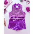 thumbnail image 4 of Miaeowve Kids Girls Dance Outfits Sparkly Sequins Tracksuit Sleeveless Athletic Crop Top with Shorts Set Activewear Purple 14, 4 of 7