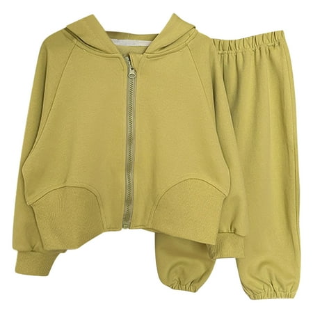 

Winter Savings!JINGWANGYHBD Kids Oversized Clothes Outfit Boy Girl Solid Sweatsuit Outfits Hooded Zip Up Long Sleeve Tops Sweatpant Casual Clothing Set