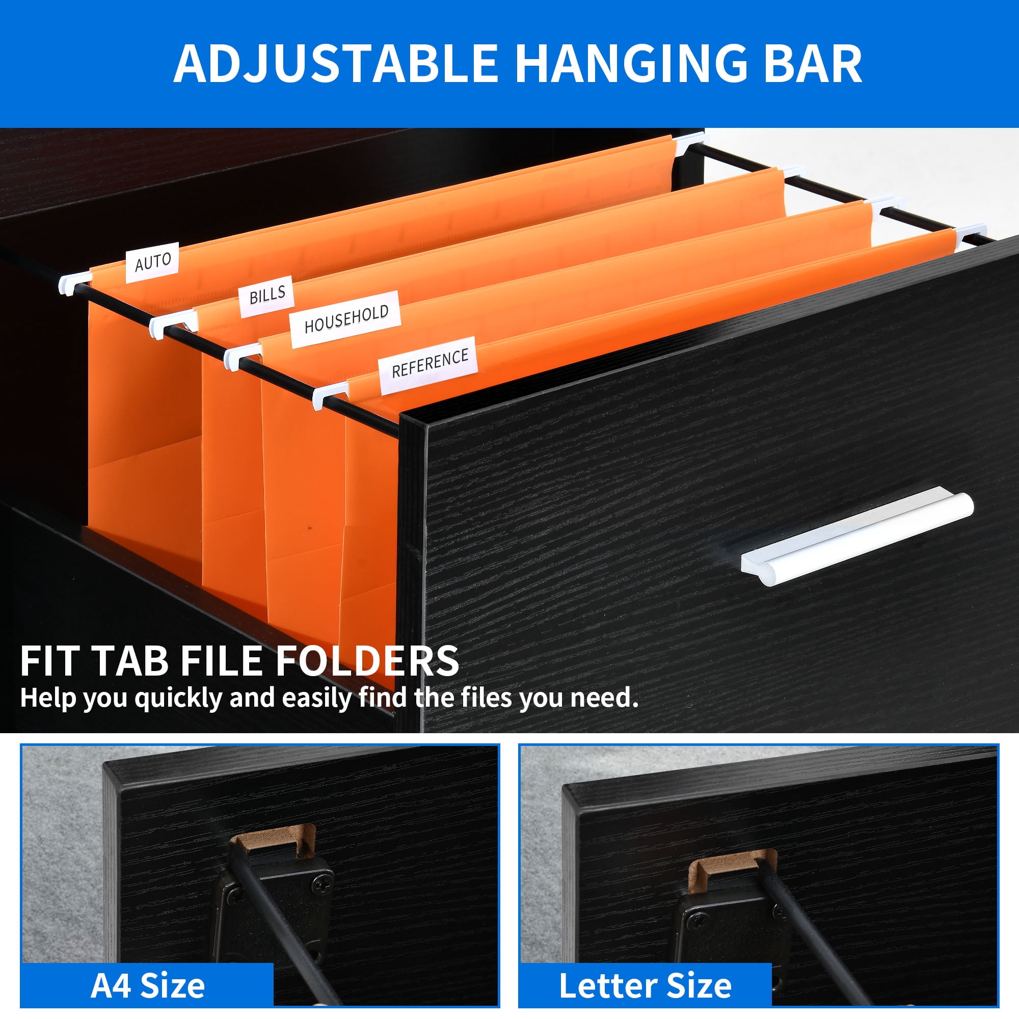 DEXTRUS 4-Drawer Wood File Cabinet with Lock,15.82" Deep Vertical Filing Cabinet for Letter A4-Sized Files, Easy to Assemble, Black