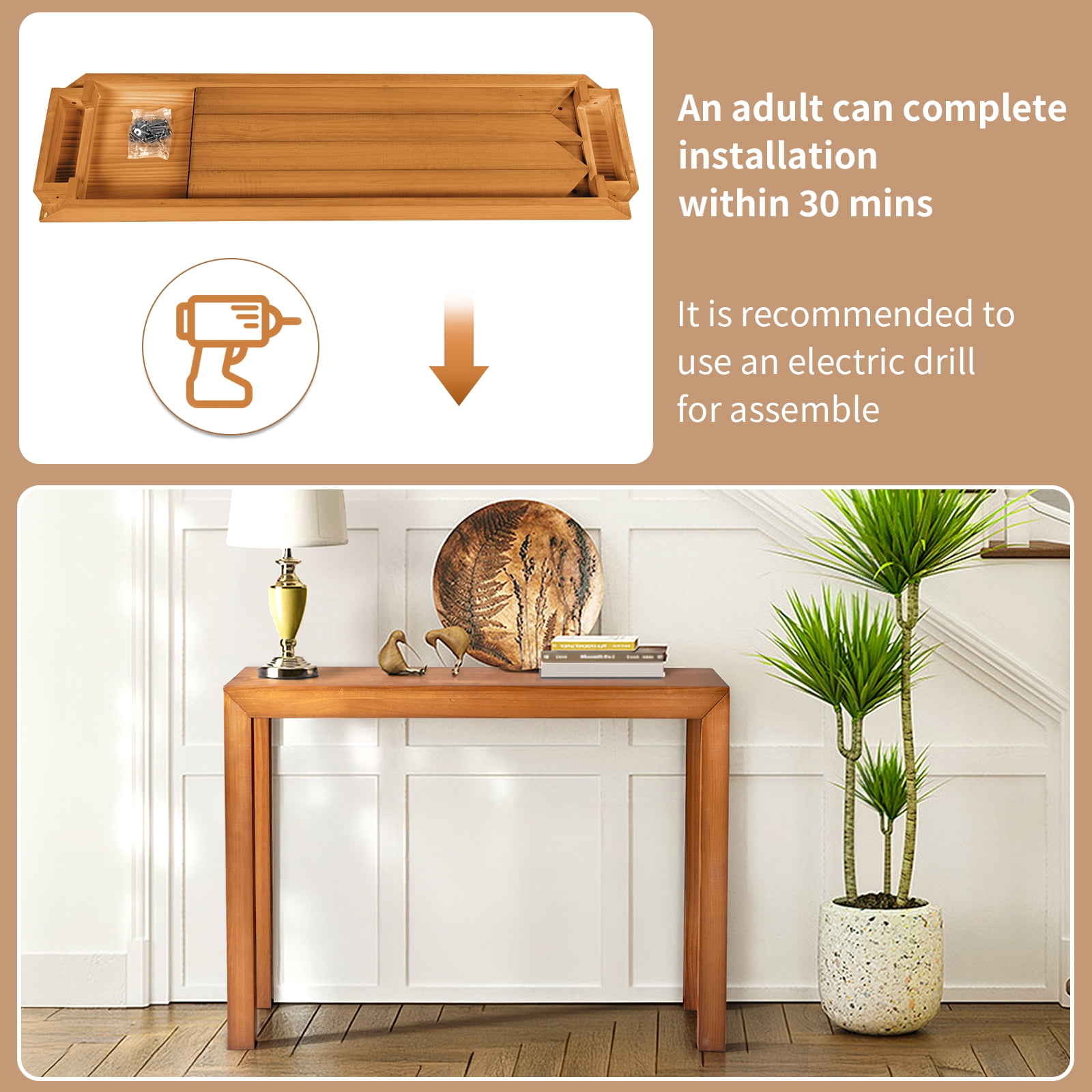 Zimtown Modern Console Table for Entryway, 46" Long Simplistic Sofa Table Narrow Hallway Foyer Table for Living Room, Honey Wood