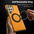 thumbnail image 5 of Allytechgroup Magnetic Case for Samsung Galaxy S24 Ultra, Built-in Invisible 360° Rotatable Kickstand, Compatible with MagSafe, PU Leather Slim Shockproof Protective Phone Case Cover, Orange, 5 of 6