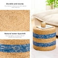 thumbnail image 2 of IVV Handcrafted Water Hyacinth Foot Stool, Modern Bohemian Round Ottoman for Seating, Meditation, Home Decor, 17.7"Dia x 15.7"H (Natural & Blue), 2 of 6