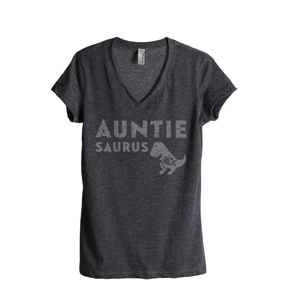 Thread Tank Auntiesaurus Rex Women's Relaxed V-Neck T-Shirt Tee Charcoal Small