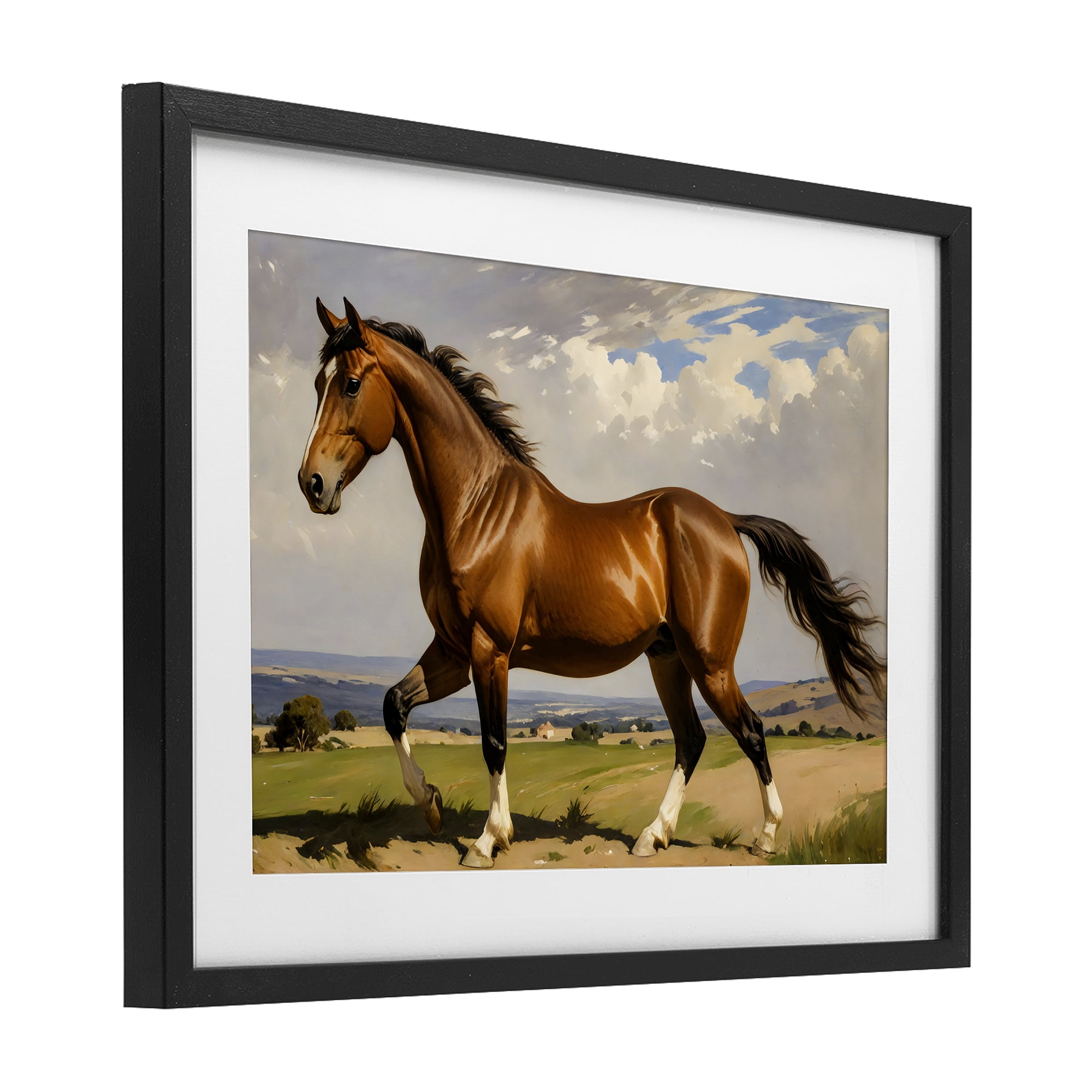 Stupell Industries Trotting Horse in Field Black Framed Print Under Glass, design by Creative Studio