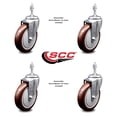 thumbnail image 2 of 5 Inch Maroon Polyurethane Wheel Swivel 3/8 Inch Threaded Stem Caster Set SCC, 2 of 2