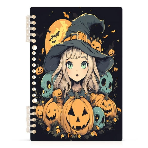 Pumpkins Surround Cute Witch Notebooks 1-subject Journal 60 Sheets A5 College Ruled Paper Detachable Ring 8.3"x5.7"