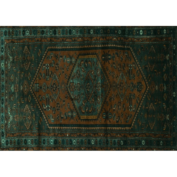 Ahgly Company Indoor Rectangle Persian Turquoise Blue Traditional Area Rugs, 2' x 5'