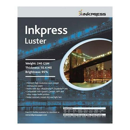 - Inkpress Luster Premium Single Sided Bright Resin Coated Photograde Inkjet Paper, 10.4mil., 240gsm., 13x19