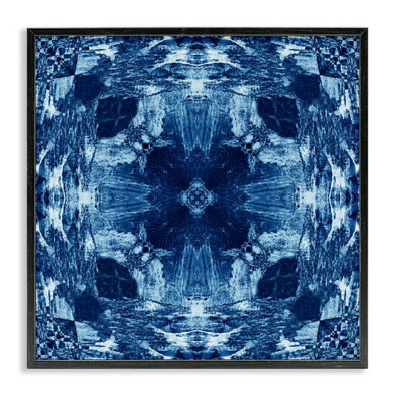 Stupell Industries Blue Mirrored Symmetry Abstract Painting Black Framed Art Print Wall Art, 12 x 12