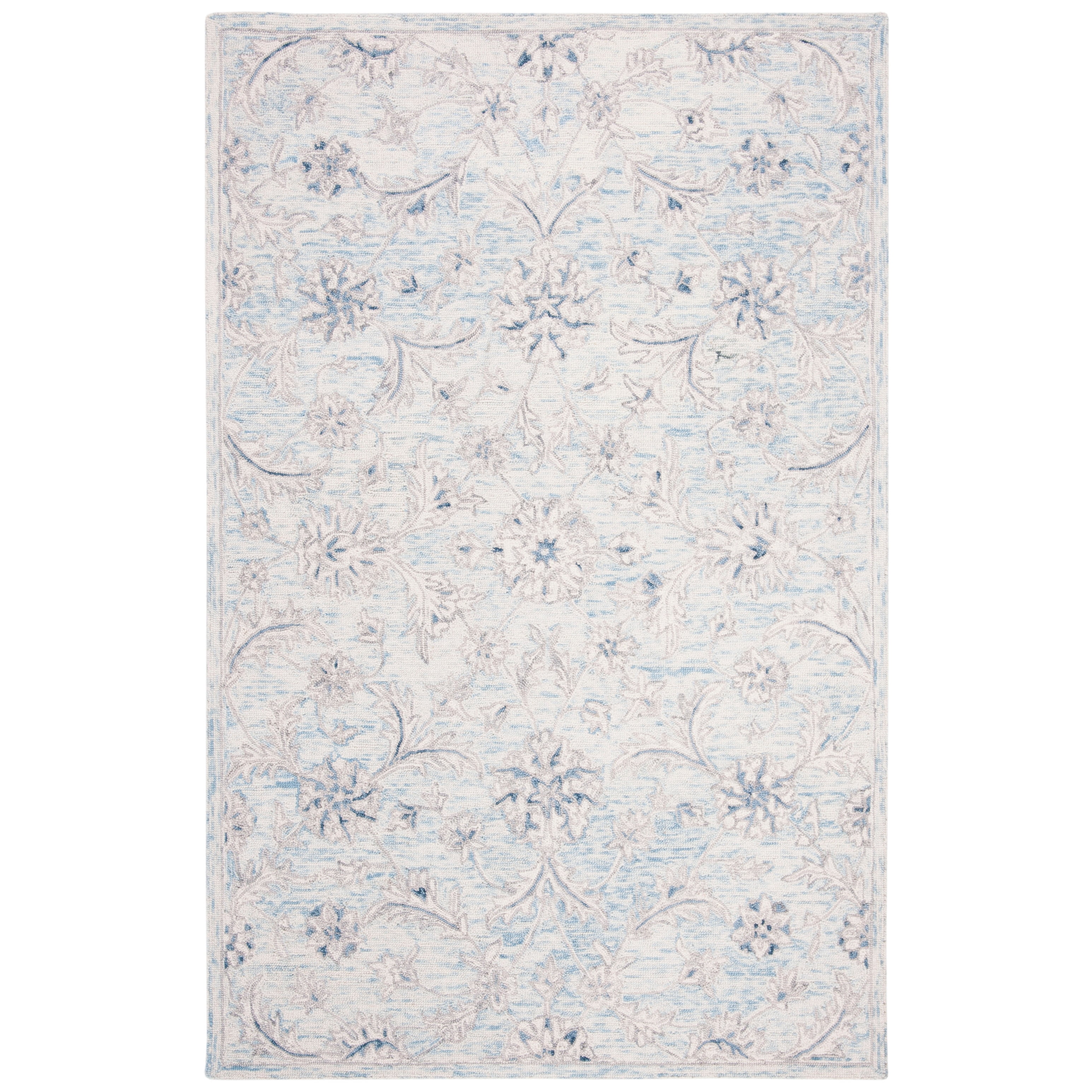 SAFAVIEH Micro-Loop Carl Floral Overdyed Wool Area Rug, Light Blue/Ivory, 5' x 8'