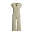 thumbnail image 7 of VBTAPA Two Piece Sets for Women Summer Outfits Lounge Sets V Neck Tops Wide Leg Pants Vacation Travel Outfits Beige S, 7 of 7