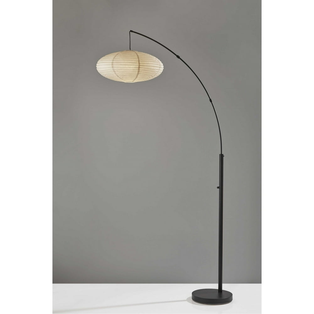 Paper Lantern Floor Lamp Black Metal Crescent Arm