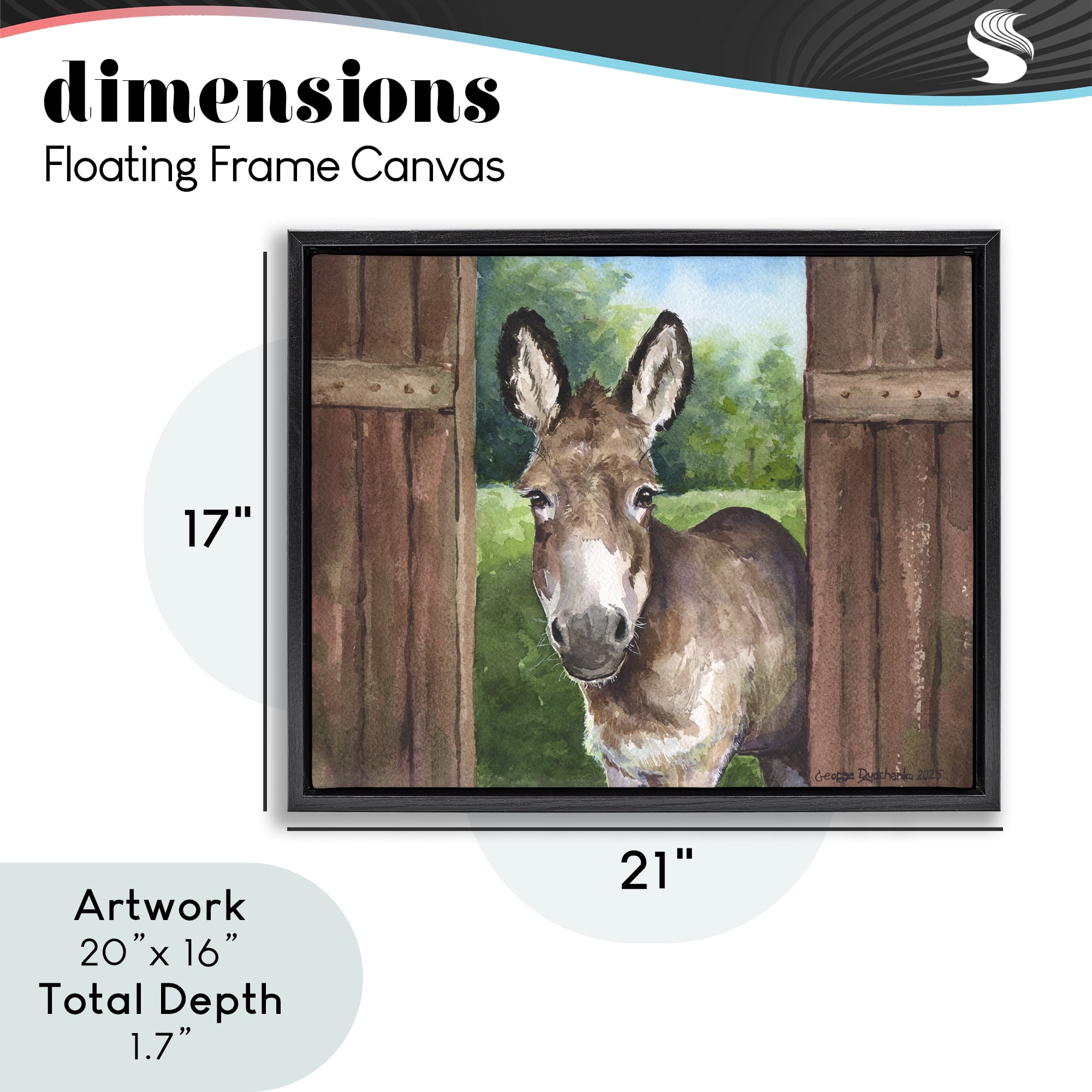 Stupell Industries Donkey in Wooden Gate Black Framed Floater Canvas Wall Art, design by George Dyachenko