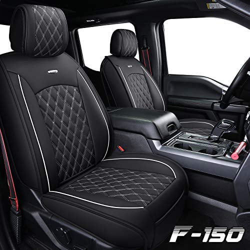 Aierxuan Car Seat Covers Full Set With Waterproof Leather Automotive Vehicle Cushion Cover For Cars Fit 2009 To 2021 Ford F150 And 2018 F250 F350 F450 Black White - Car Seat Cover Automotive Leather