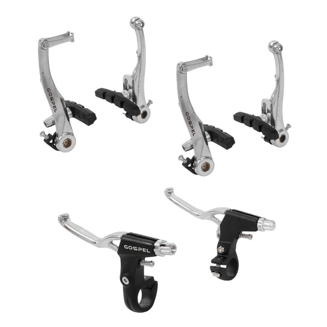 Juego de frenos V-Brake para bicicleta de aluminio plata con palancas de freno negras Gospel