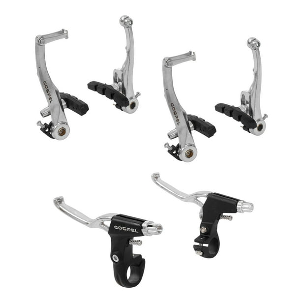 Juego de frenos V-Brake para bicicleta de aluminio plata con palancas de freno negras Gospel