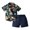 Navy, variant on VerPetridure Toddler Baby Boy Summer Outfits Floral Print Short Sleeve Button Down Shirt Top Shorts Set Summer Clothes 2Pcs