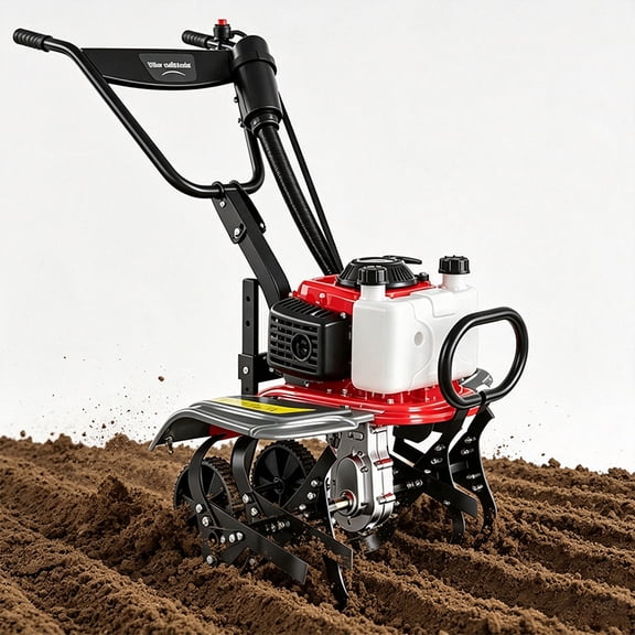 62cc 4 Stroke Gasoline Rotary Tiller features a 20-inch working width, 8000 RPM speed, 6-position adjustment, 1.9 kW, It is ideal for lawn care, garden maintenance, and efficient soil cultivation.
