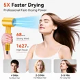 thumbnail image 6 of Yellow High Speed Ionic Hair Dryer, 180000 RPM Brushless Motor, 500M Negative Ions, Low Noise Lightweight Blow Dryer with Thermo-Control & Magnetic Nozzle, 6 of 11