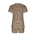 thumbnail image 2 of FRSASU Women Pajamas Set 2 Piece Cute Cherry Print Short Sleeve V Neck Top with Shorts Set Sleepwear with Pocket Khaki M(M), 2 of 8