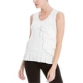 thumbnail image 1 of Max Studio London Womens Rebecca Ruffled Knit Blouse, Off-White, X-Small, 1 of 1
