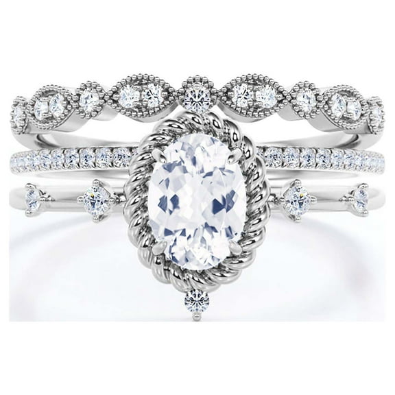 Dazzling Art nouvea 2.50 Carat Oval Cut Diamond Moissanite Engagement Ring, Wedding Ring in 925 Sterling Silver With 18k White Gold Plating, Gift For Her, Compass Ring, Trio Set, Matching Band