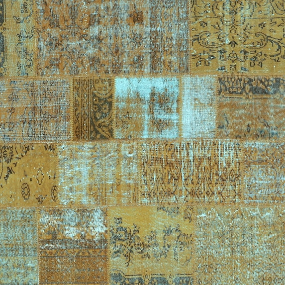 Ahgly Company Indoor Square Patchwork Light Blue Transitional Area Rugs, 4' Square