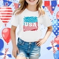 thumbnail image 2 of Toddler Girls Tops & T-Shirts Independence Day Flag Print 4Th Of July Round Neck Short Sleeve Tops Pullover Tshirts Outwear,White,3-4 Years, 2 of 4