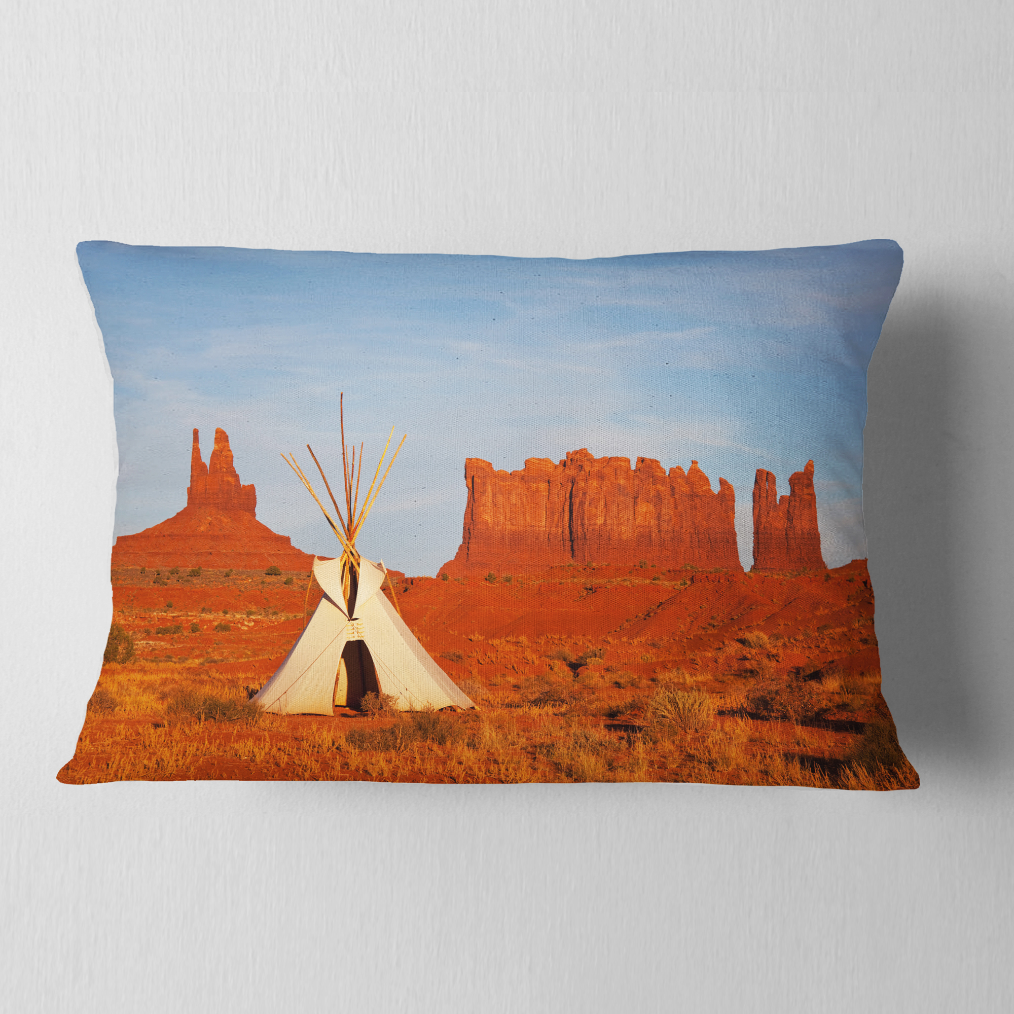 Designart Tent in Monument Valley - Landscape Printed Throw Pillow - 12x20